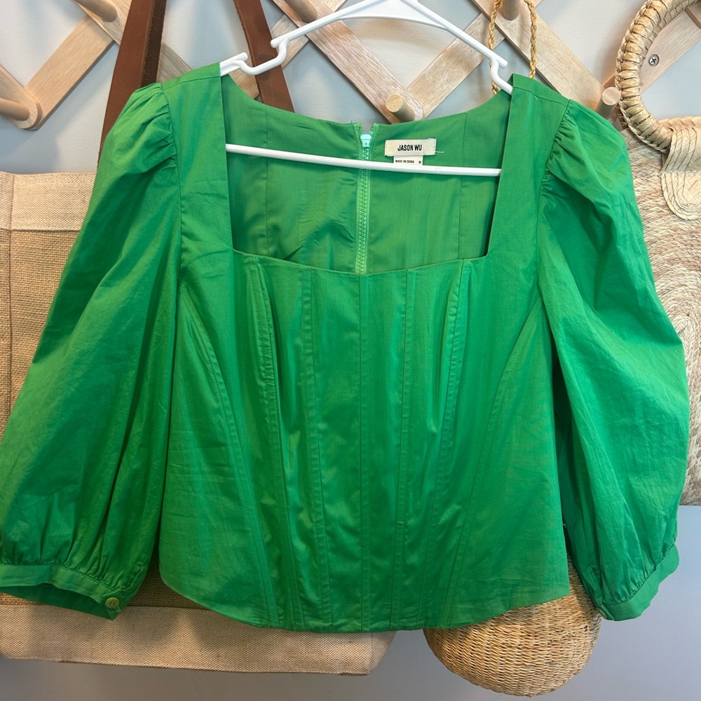 Jason Wu Emerald Green Cropped Corset Boho Top Size Medium
